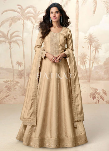 Beige Embroidered Wedding Anarkali Suit