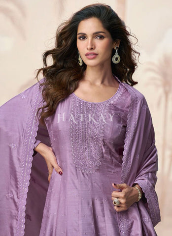 Lavender Embroidered Wedding Anarkali Suit