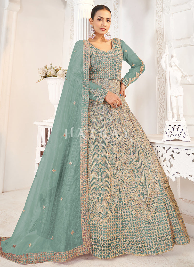 Aqua Blue Designer Anarkali Suit