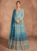 Royal Blue Ombré Embroidery Anarkali Dress