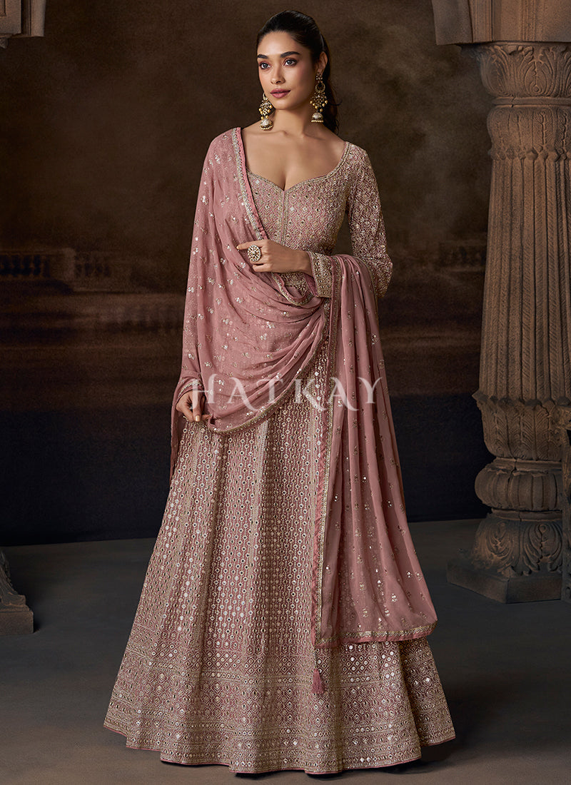 Rose Pink Embroidered Anarkali Dress