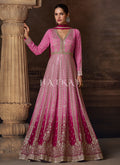 Hot Pink Ombré Embroidered Anarkali Dress