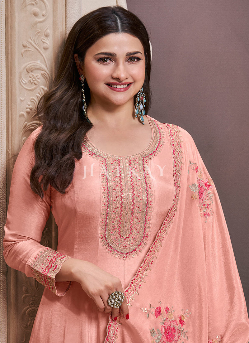 Peach Embroidery Anarkali Dress