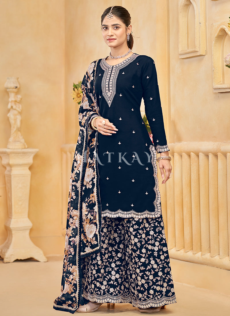 Royal Blue Gharara Style Palazzo Suit