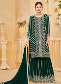 Green Embroidered Georgette Gharara Suit