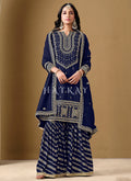 Dark Blue Embroidered Gharara Suit