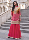 Magenta Ombré Embroidery Gharara Suit