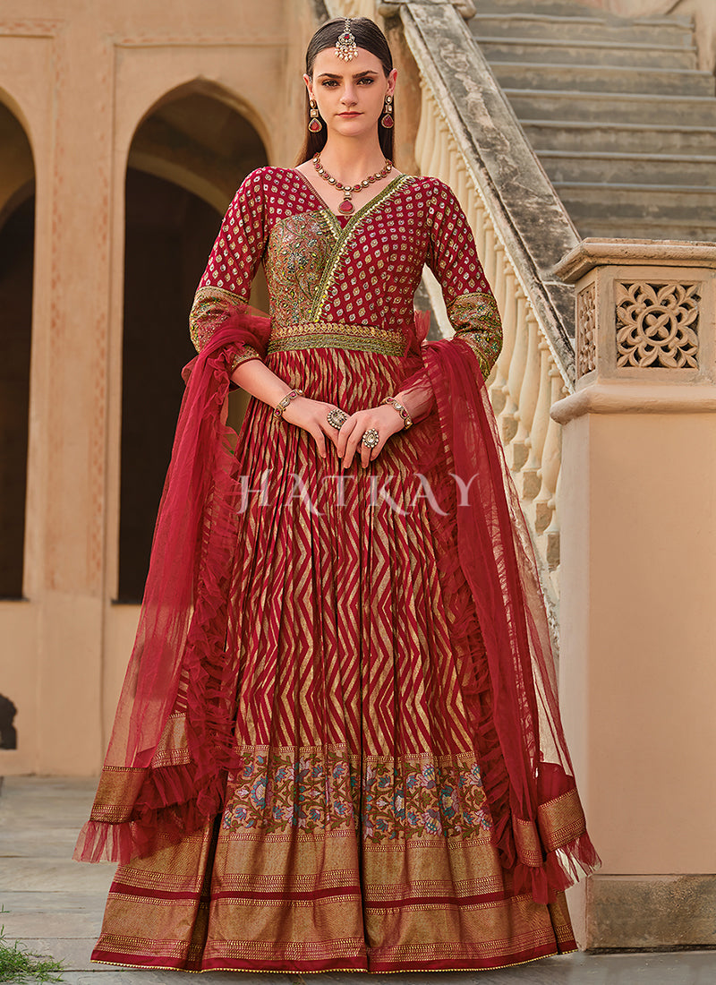 Bridal Red Handwork Embroidery Gown