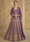 Rich Purple Embroidery Festive Anarkali Gown Dress