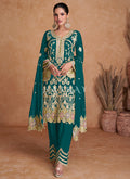 Dark Green Multi Embroidery Traditional Pant Style Suit