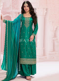 Green And Teal Embroidered Palazzo Suit