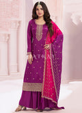 Purple And Pink Embroidered Palazzo Suit