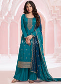 Turquoise And Blue Embroidered Palazzo Suit