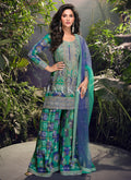 Green And Blue Handwork Sharara Style Suit