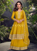 Golden Yellow Anarkali Sharara Suit