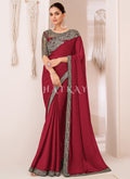 Crimson Red Embroidery Georgette Saree