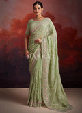 Pastel Green Embroidery Party Wear Saree