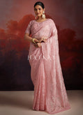 Soft Pink Embroidery Party Wear Saree