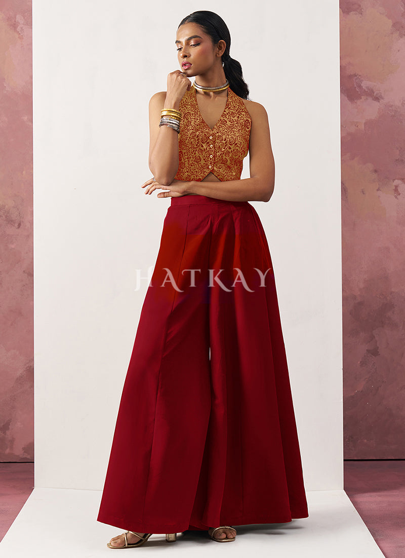 Red Waistcoat Style Indo Western Sharara Suit