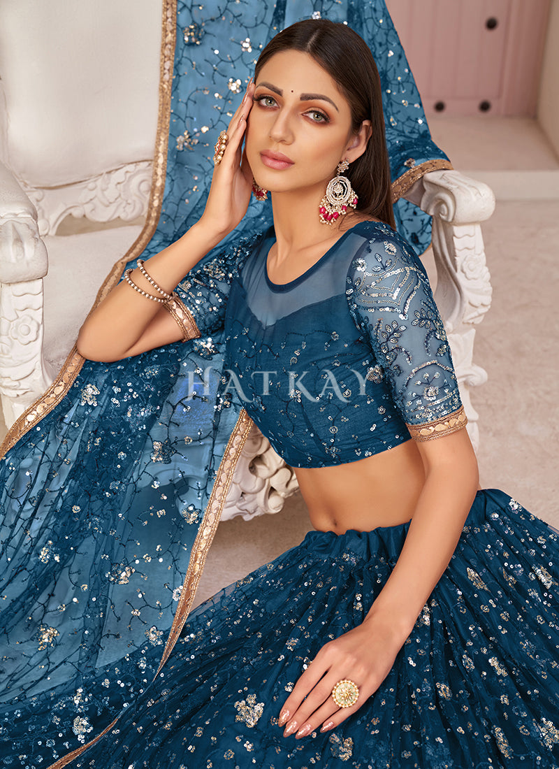 Royal Blue Embroidered Partywear Lehenga Choli