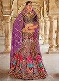 Purple And Pink Embroidery Silk Lehenga Choli