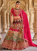 Pink And Green Embroidery Silk Lehenga Choli