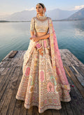 Cream And Pink Traditional Embroidery Bridal Lehenga Choli