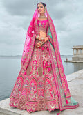 Pink And Teal Traditional Embroidery Bridal Lehenga Choli