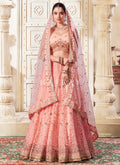 Peach Reshamkari Embroidery Bridal Lehenga Choli