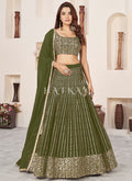 Olive Green Sequence Embroidery Traditional Lehenga Choli