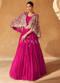 Magenta Pink Embroidered Cape Style Lehenga Choli