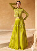 Lime Green Embroidered Koti Style Lehenga Choli