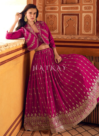 Magenta Pink Jacket Style Lehenga Choli