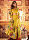 Yellow Floral Jacket Style Lehenga Choli