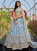 Powder Blue Multi Bridal Lehenga Choli