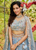 Powder Blue Multi Bridal Lehenga Choli