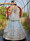 Powder Blue Multi Bridal Lehenga Choli