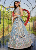 Powder Blue Multi Bridal Lehenga Choli