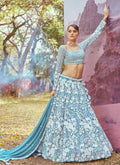 Sky Blue Embroidery Bridal Lehenga Choli