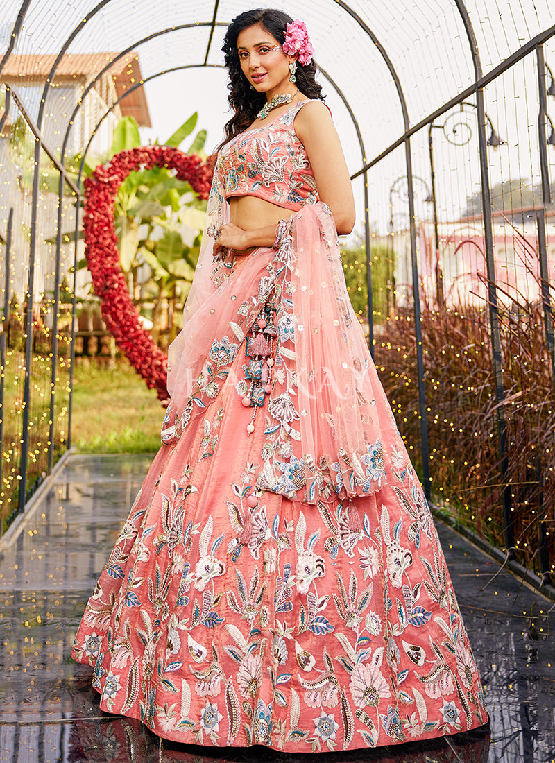 Peach Embroidery Bridal Lehenga Choli