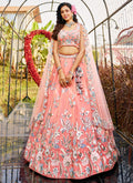 Peach Embroidery Bridal Lehenga Choli