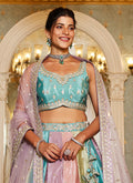 Teal Blue Multicolored Embroidered Bridal Lehenga Choli