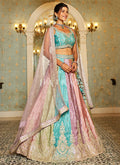 Teal Blue Multicolored Embroidered Bridal Lehenga Choli