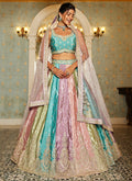 Teal Blue Multicolored Embroidered Bridal Lehenga Choli