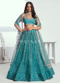 Deep Aqua Embroidered Party Wear Lehenga Choli