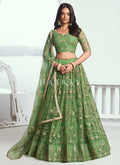 Pista Green Embroidered Party Wear Lehenga Choli