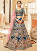 Royal Blue And Pink Embroidery Wedding Lehenga Choli