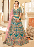 Turquoise And Pink Embroidery Wedding Lehenga Choli