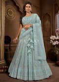 Sky Blue Embroidered Wedding Lehenga Choli