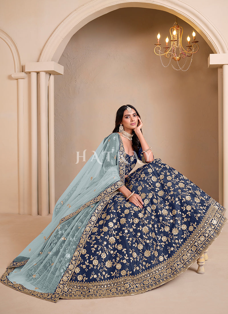 Dark Blue Embroidery Lehenga Choli